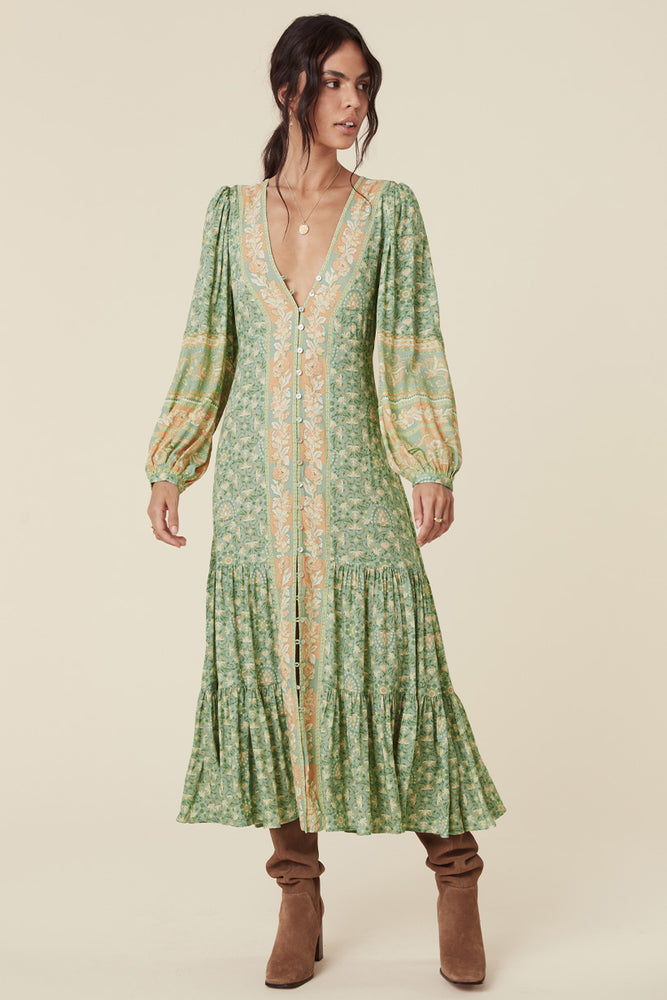 Madame Peacock Button Through Gown